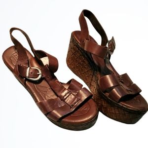 Born Menuda Dark Brown Leather Strapey Weave Platform Sandal Shoe Size 8